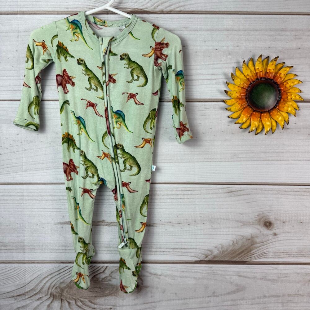 Posh Peanut Theo Dinosaur Bamboo Viscose Footed Sleeper 0-3 Months Sage Green